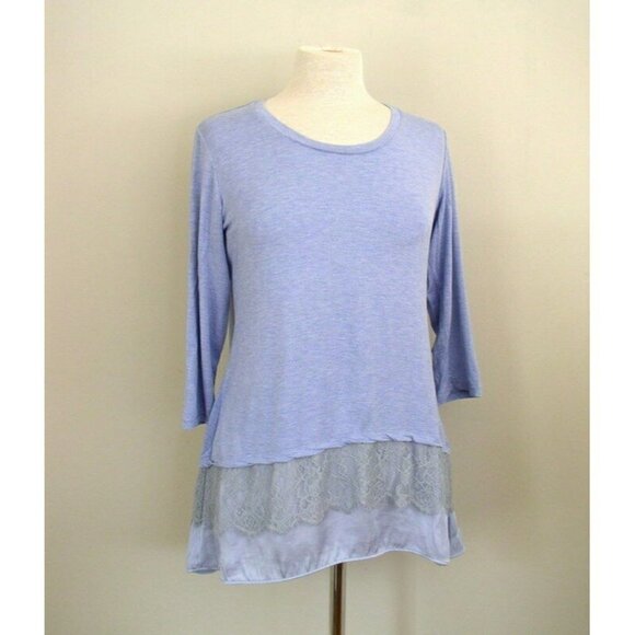 LOGO Lori Goldstein Blue Satin & Lace Hem Tunic SP - Picture 6 of 10